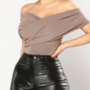 Copper metallic crisscross bodysuit